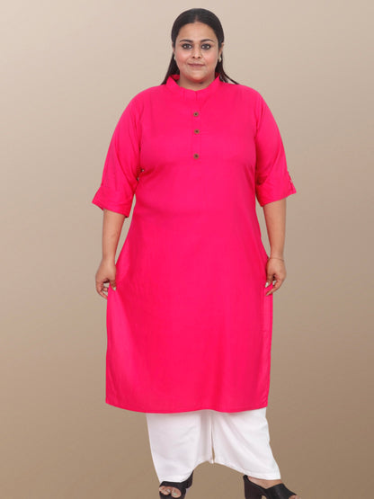 Plus Size Solid Rayon Kurta For Women Pink