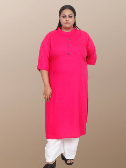 Plus Size Solid Rayon Kurta For Women Pink