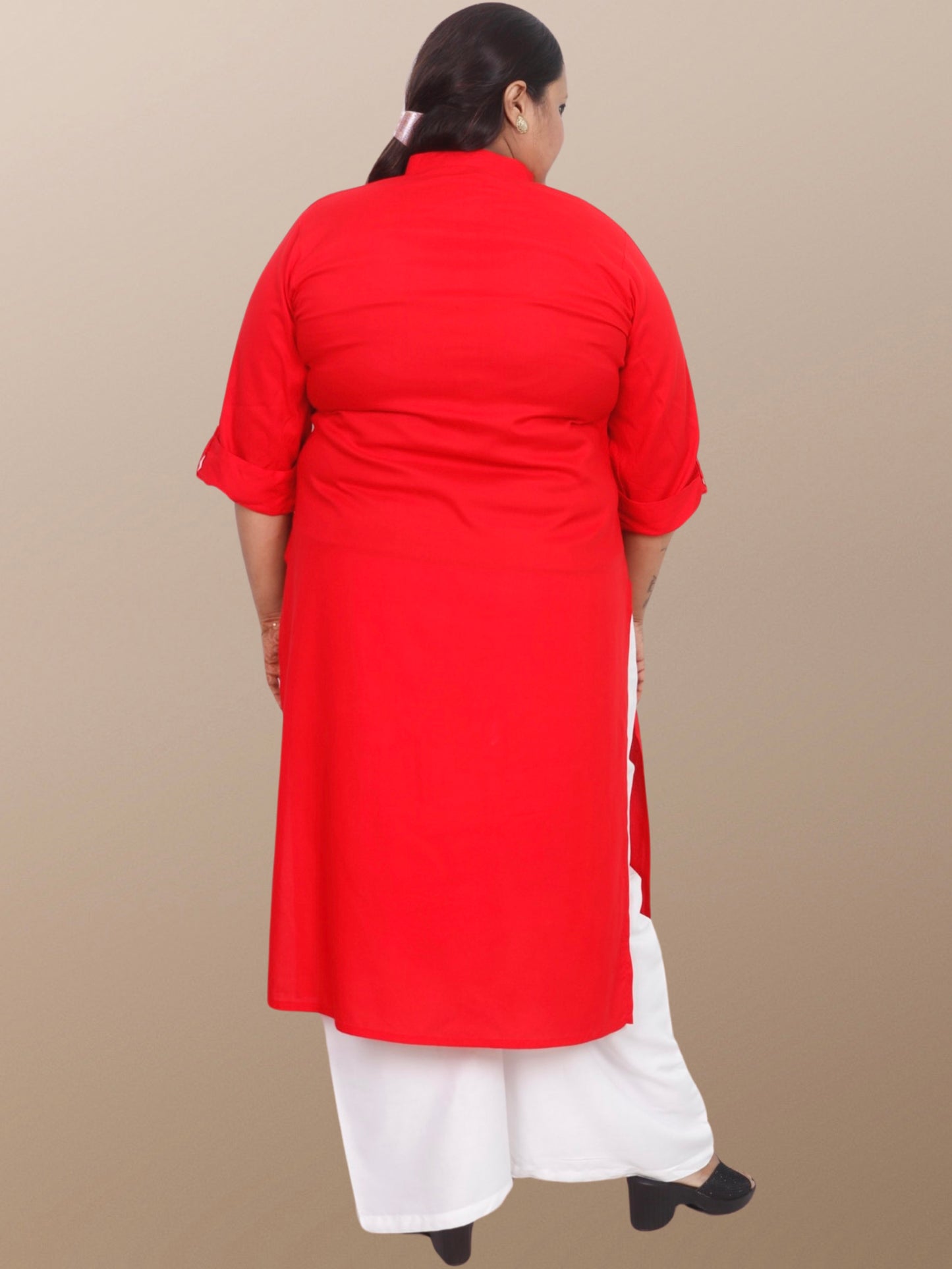 Plus Size Solid Rayon Kurta For Women Red