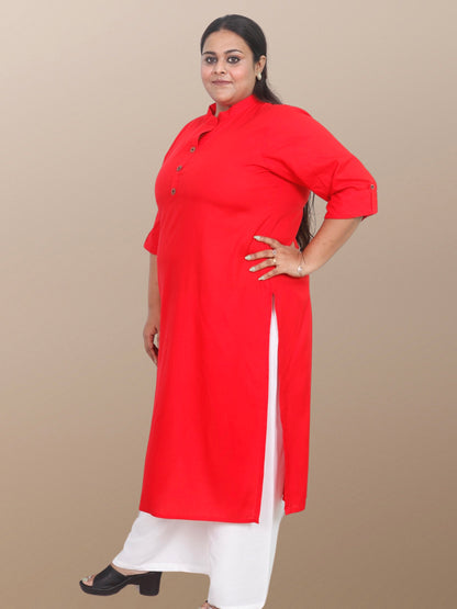 Plus Size Solid Rayon Kurta For Women Red