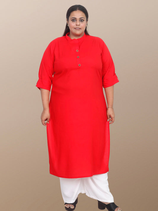 Plus Size Solid Rayon Kurta For Women Red