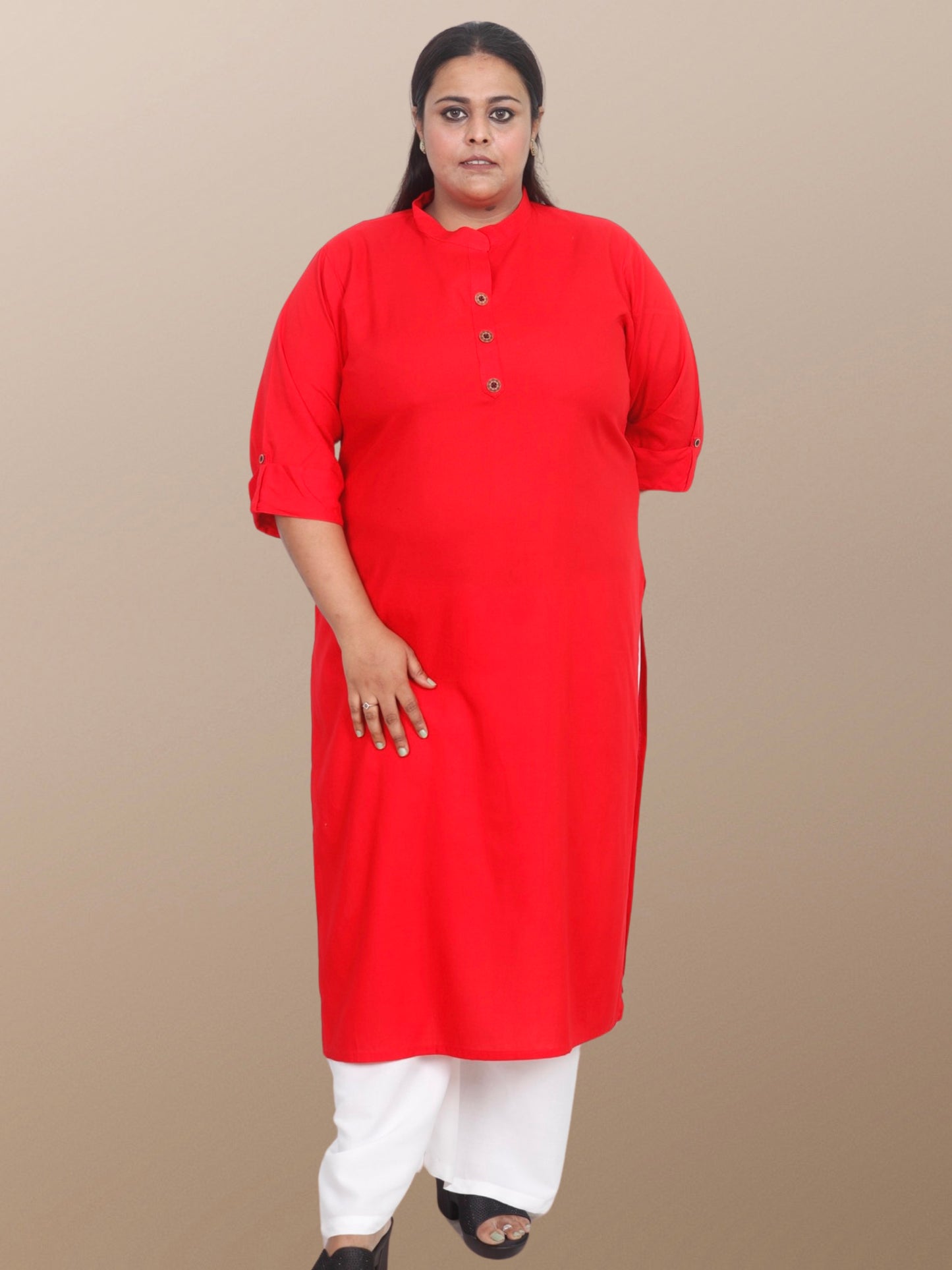 Plus Size Solid Rayon Kurta For Women Red