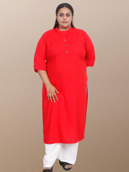 Plus Size Solid Rayon Kurta For Women Red