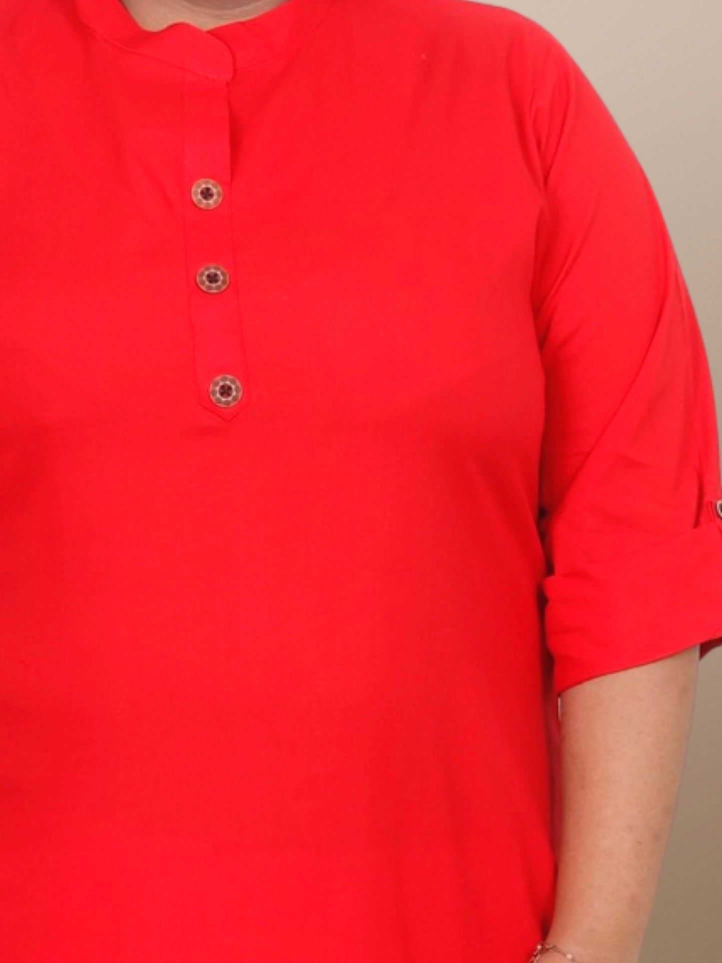 Plus Size Solid Rayon Kurta For Women Red