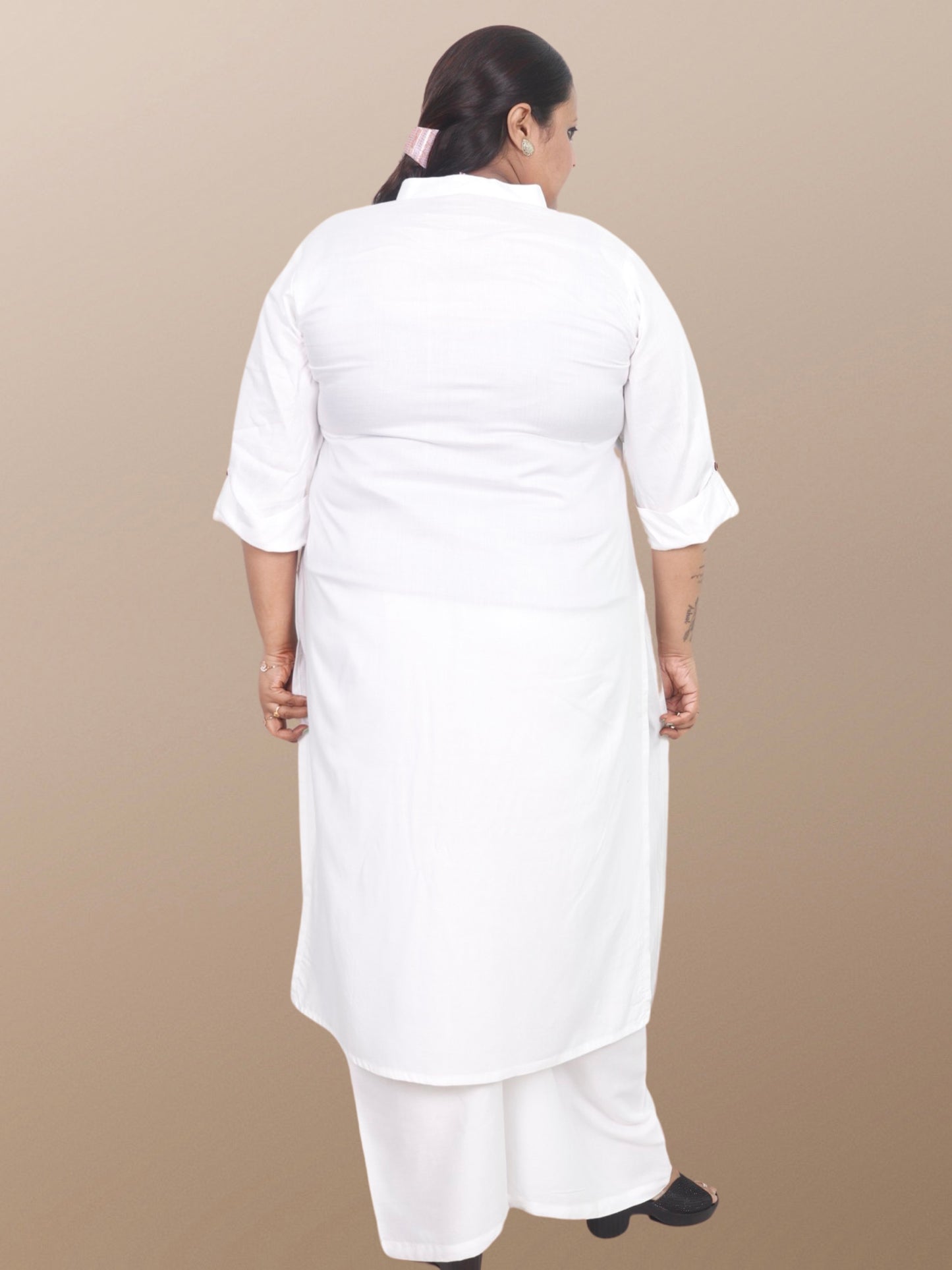 Plus Size Solid Rayon Kurta For Women White