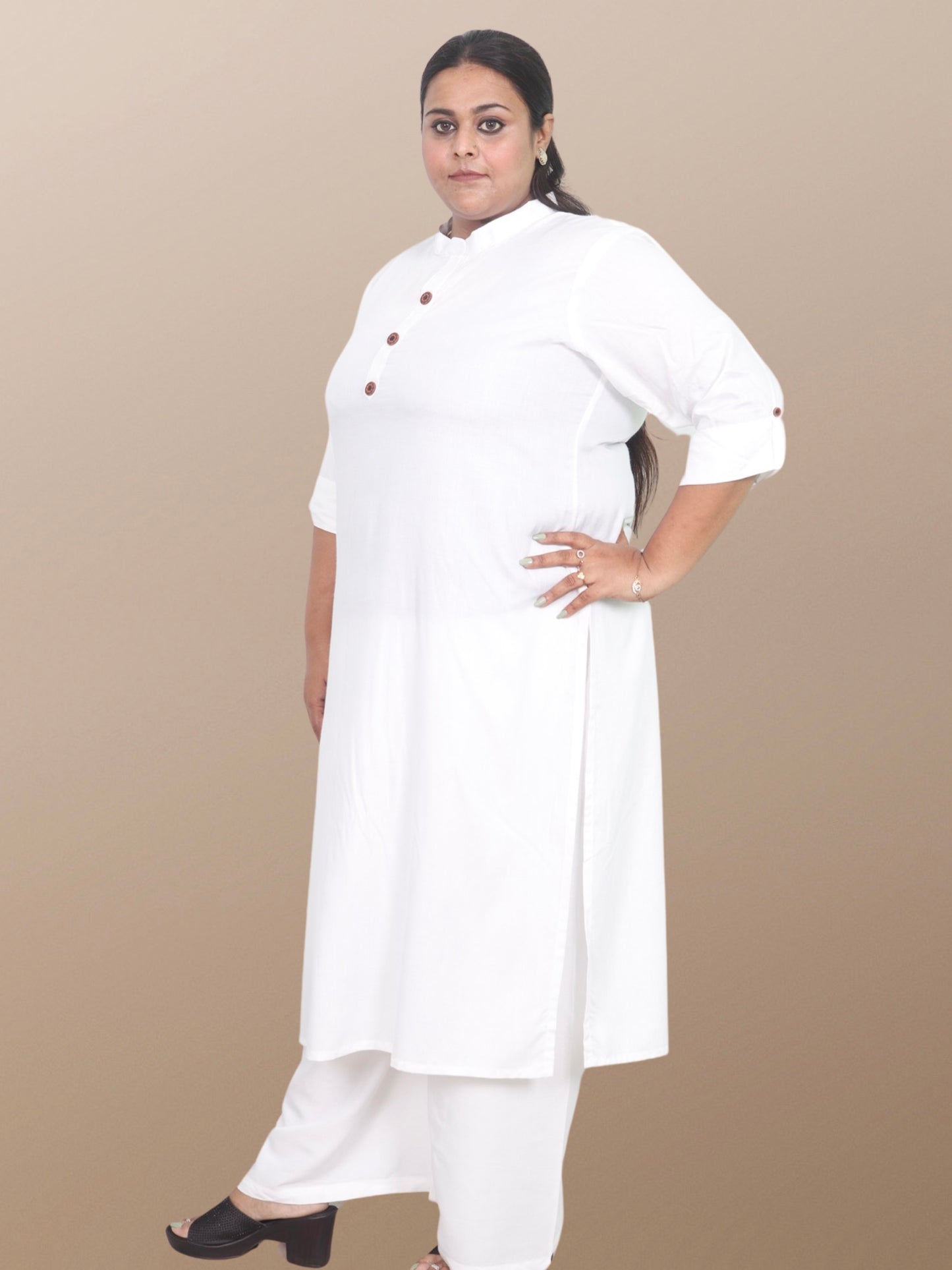 Plus Size Solid Rayon Kurta For Women White