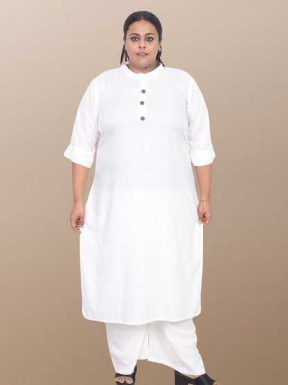 Plus Size Solid Rayon Kurta For Women White