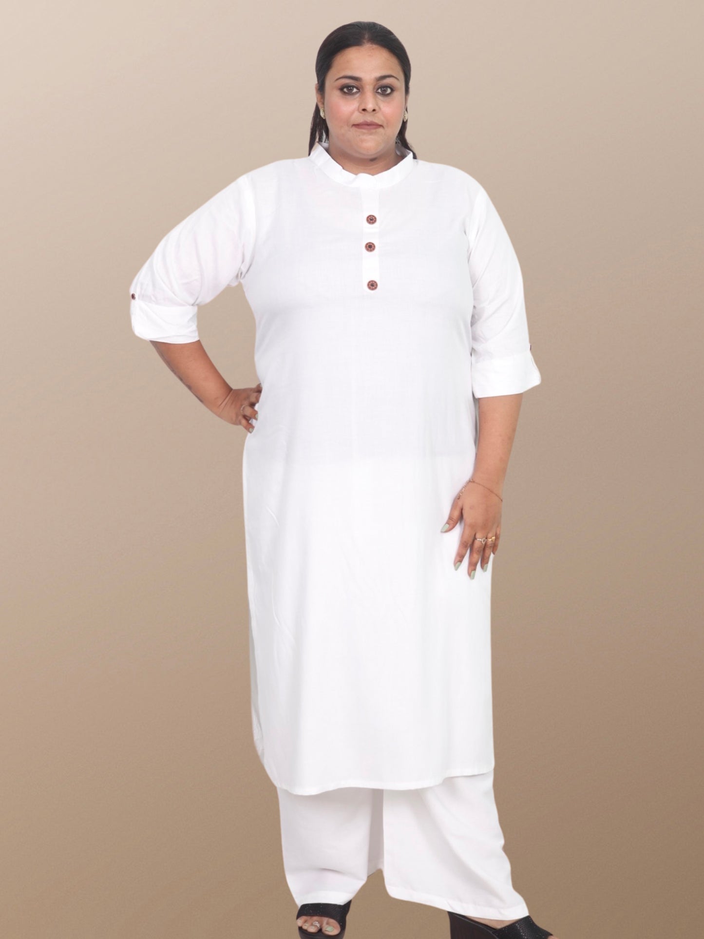 Plus Size Solid Rayon Kurta For Women White