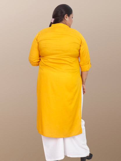 Plus Size Solid Rayon Kurta For Women Yellow