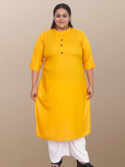 Plus Size Solid Rayon Kurta For Women Yellow