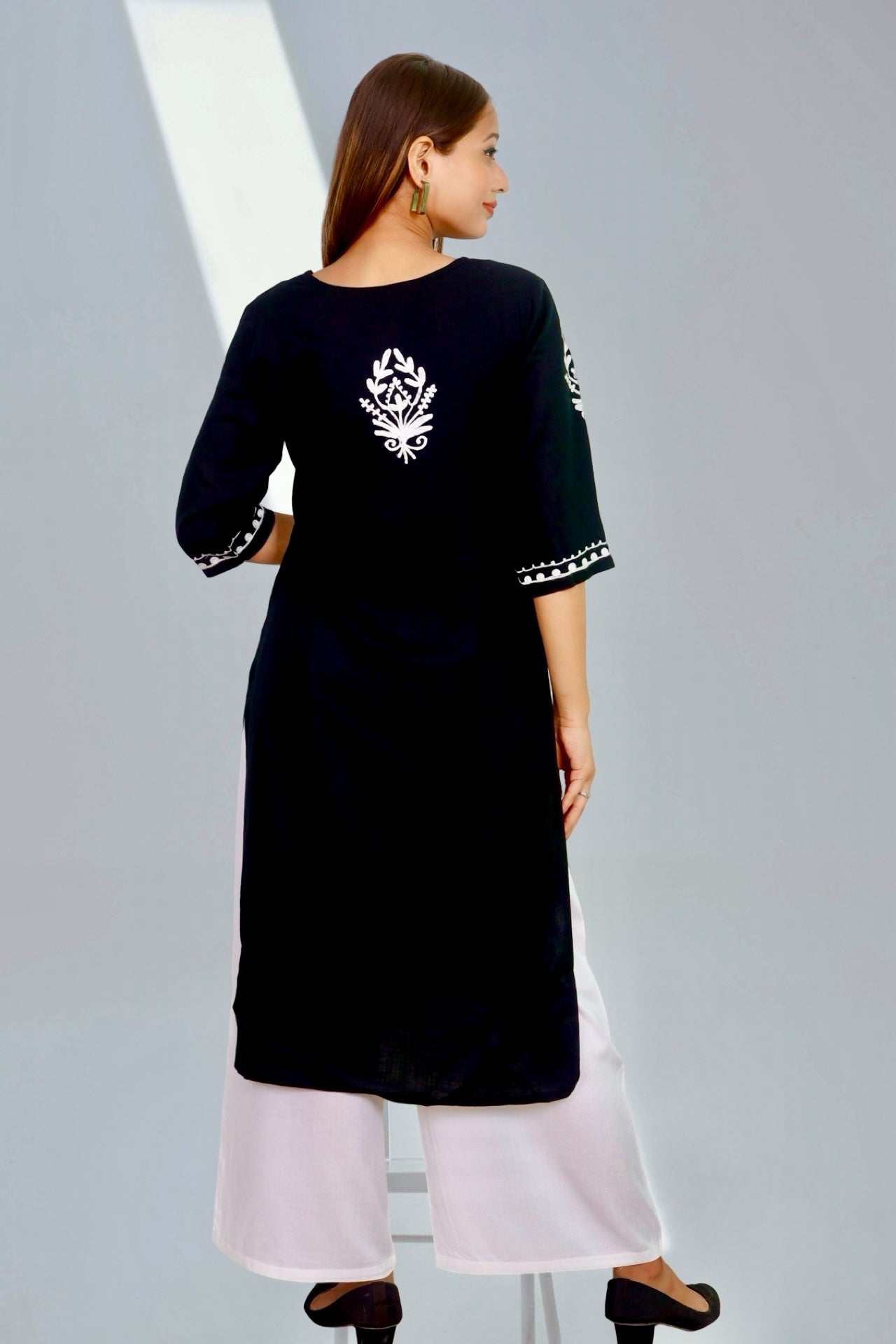 Plus Size Chikan Embroidery Aari Work Kurti for Women Black