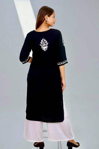 Plus Size Chikan Embroidery Aari Work Kurti for Women Black