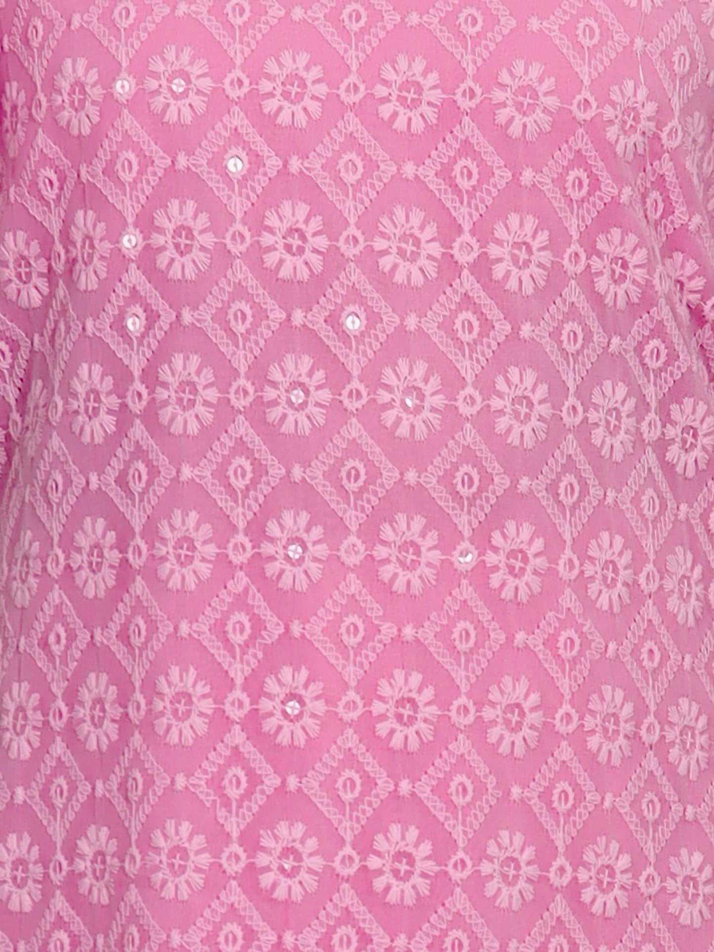 Plus Size Chikan Embroidery Georgette Kurta with Attached Slip Pink