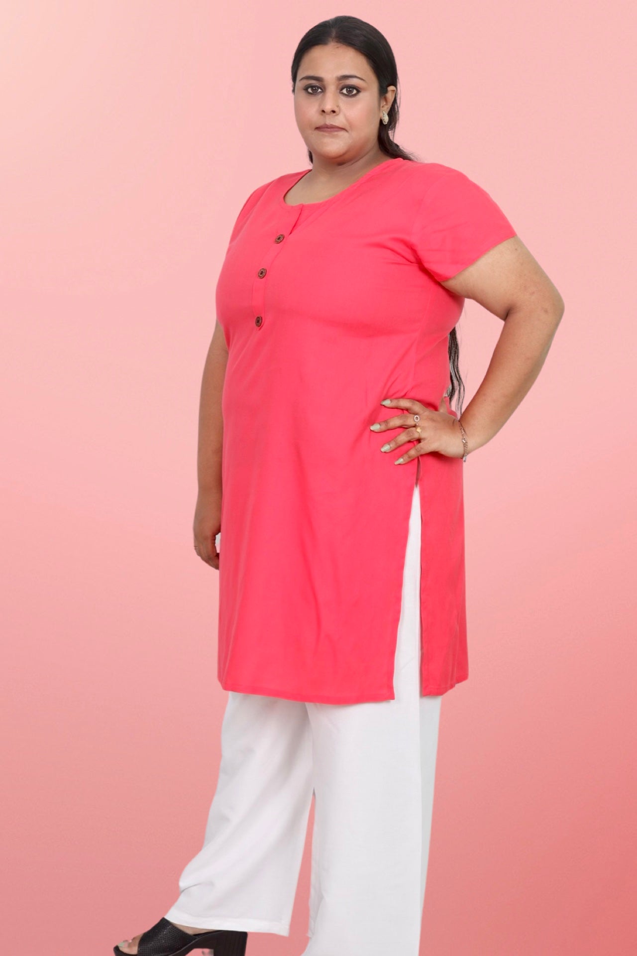 Plus Size Rayon Kurti For Women Peach