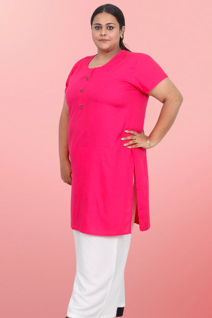 Plus Size Rayon Kurti For Women Pink