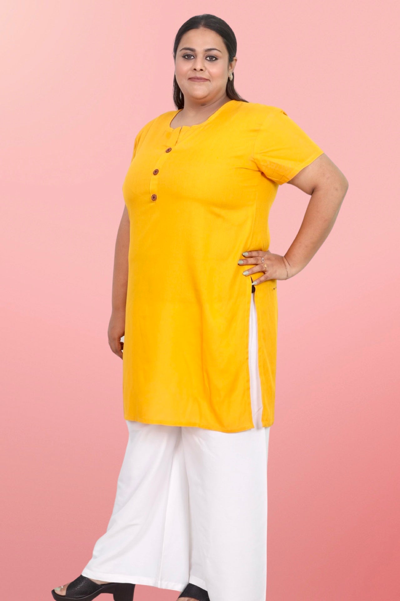 Plus Size Rayon Kurti For Women Yellow