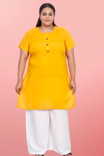 Plus Size Rayon Kurti For Women Yellow