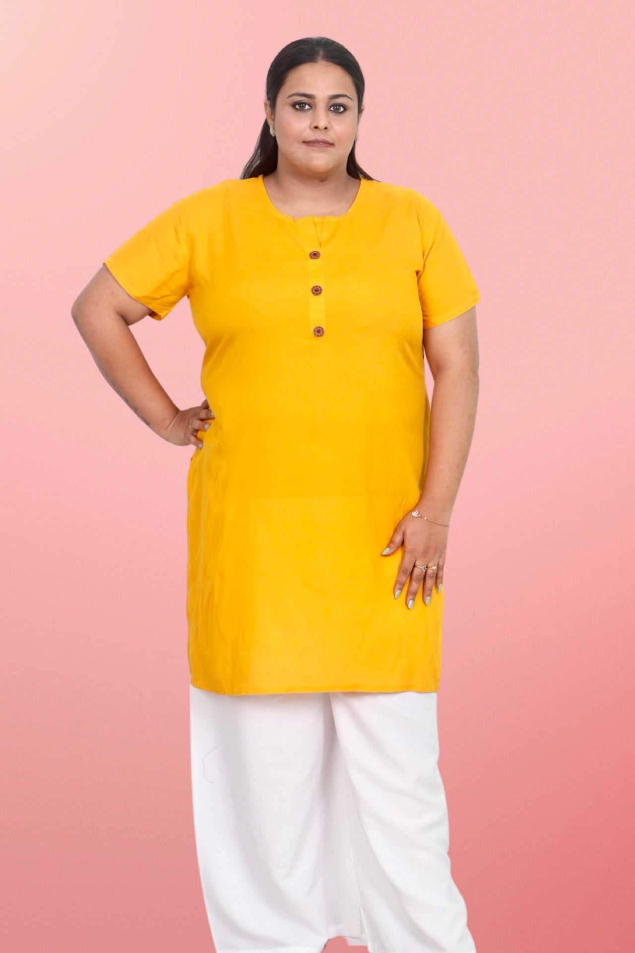 Plus Size Rayon Kurti For Women Yellow