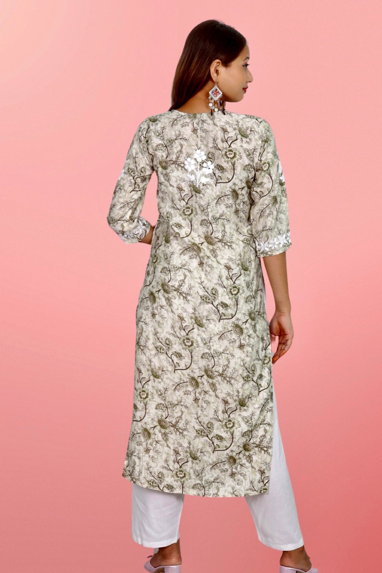 Plus Size Lucknowi Chikankari Hand Embroidered Printed Straight Kurta Kurti for Women