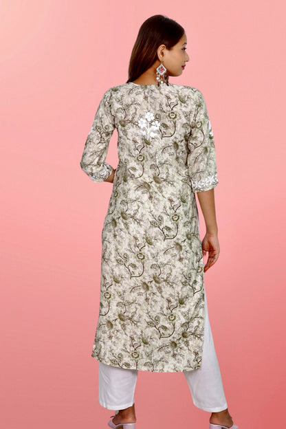 Plus Size Lucknowi Chikankari Hand Embroidered Printed Straight Kurta Kurti for Women