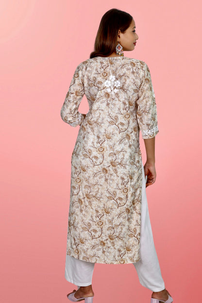 Plus Size Lucknowi Chikankari Hand Embroidered Printed Straight Kurta Kurti for Women