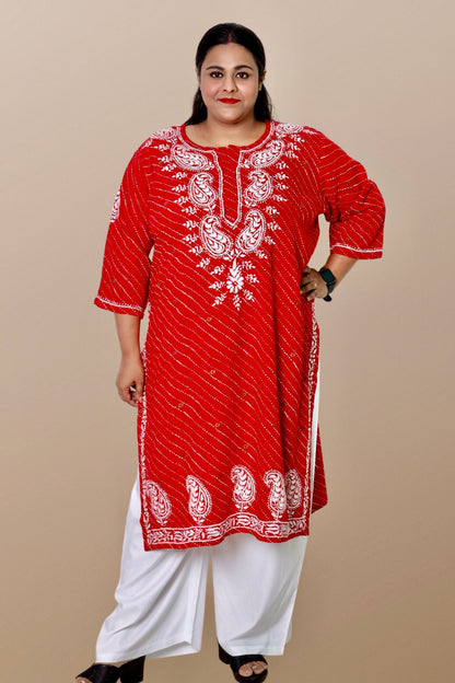 Plus Size Lucknowi Chikankari Hand Embroidered Printed Straight Kurta Kurti for Women