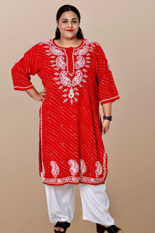 Plus Size Lucknowi Chikankari Hand Embroidered Printed Straight Kurta Kurti for Women - Elegant and stylish women's kurta with intricate hand embroidery, perfect for any occasion.