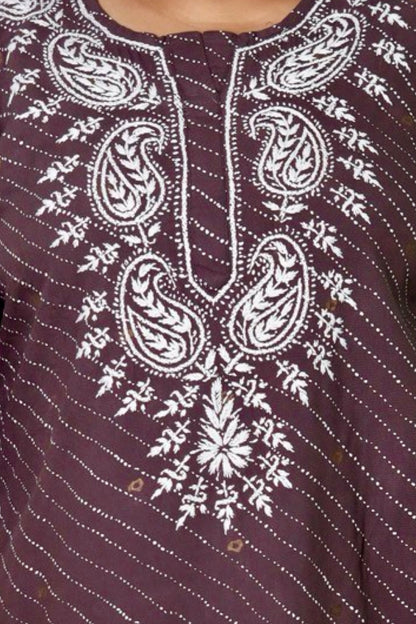 Plus Size Lucknowi Chikankari Hand Embroidered Printed Straight Kurta Kurti for Women