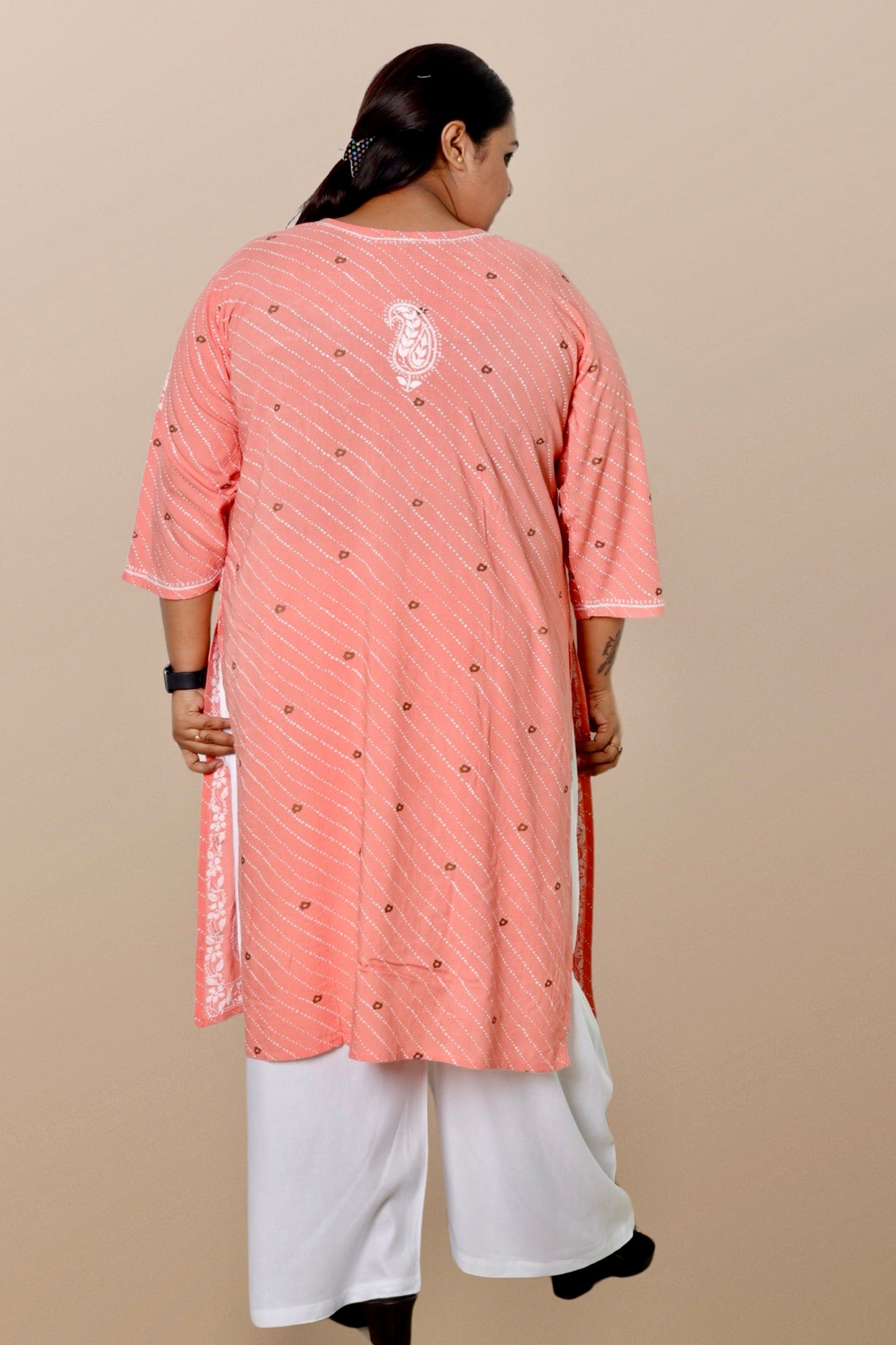 Plus Size Lucknowi Chikankari Hand Embroidered Printed Straight Kurta Kurti for Women