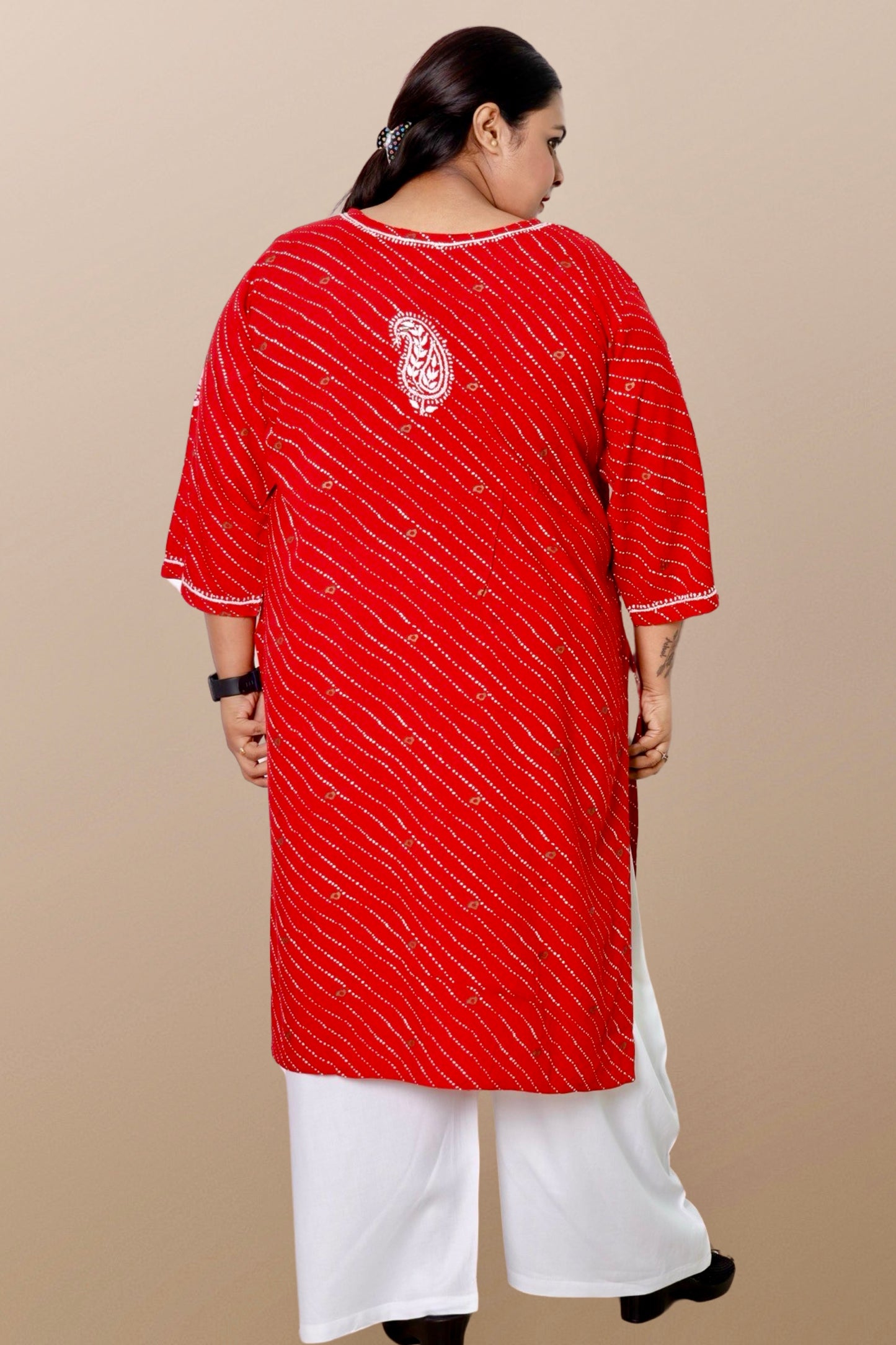 Plus Size Lucknowi Chikankari Hand Embroidered Printed Straight Kurta Kurti for Women