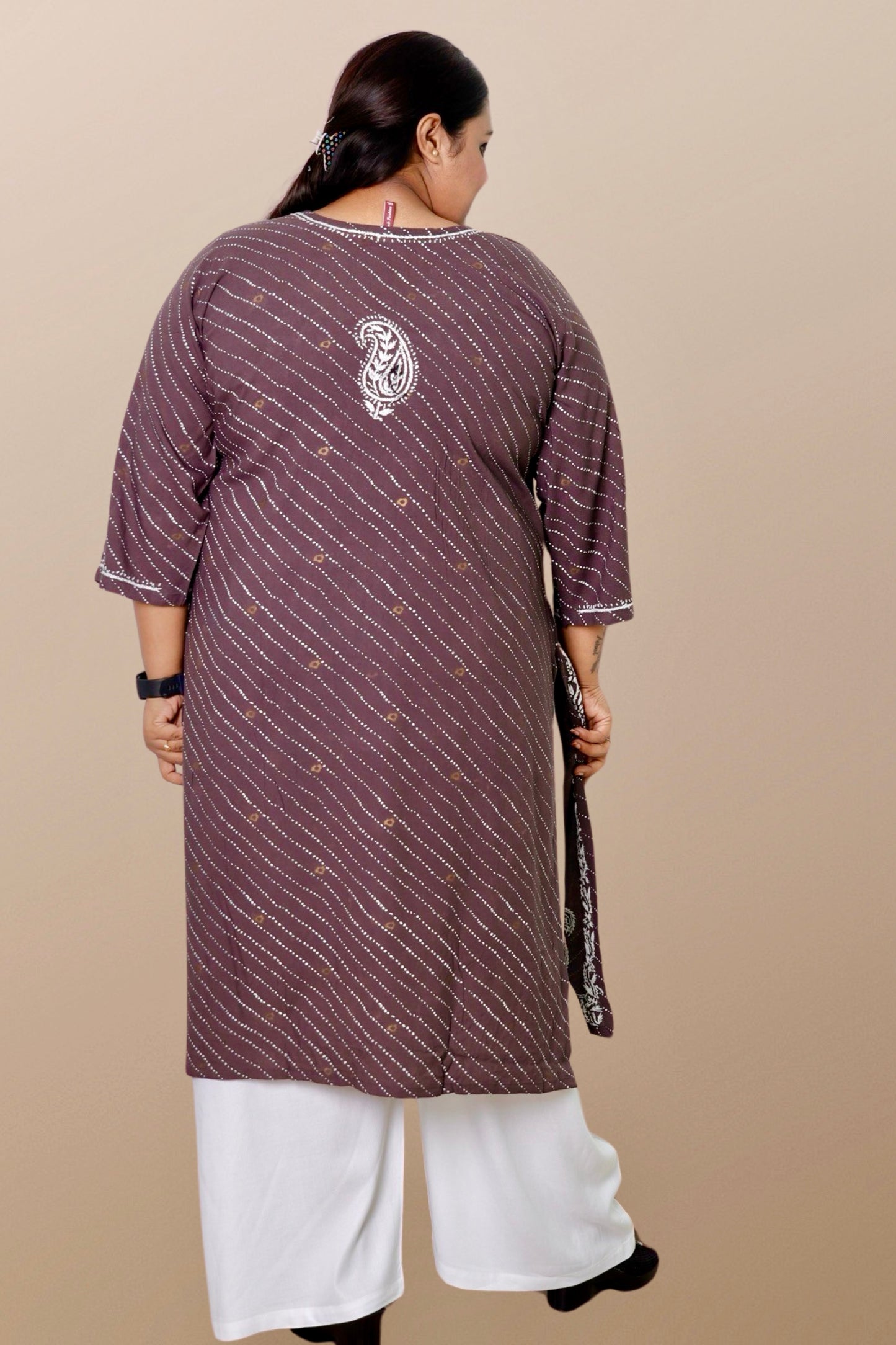 Plus Size Lucknowi Chikankari Hand Embroidered Printed Straight Kurta Kurti for Women