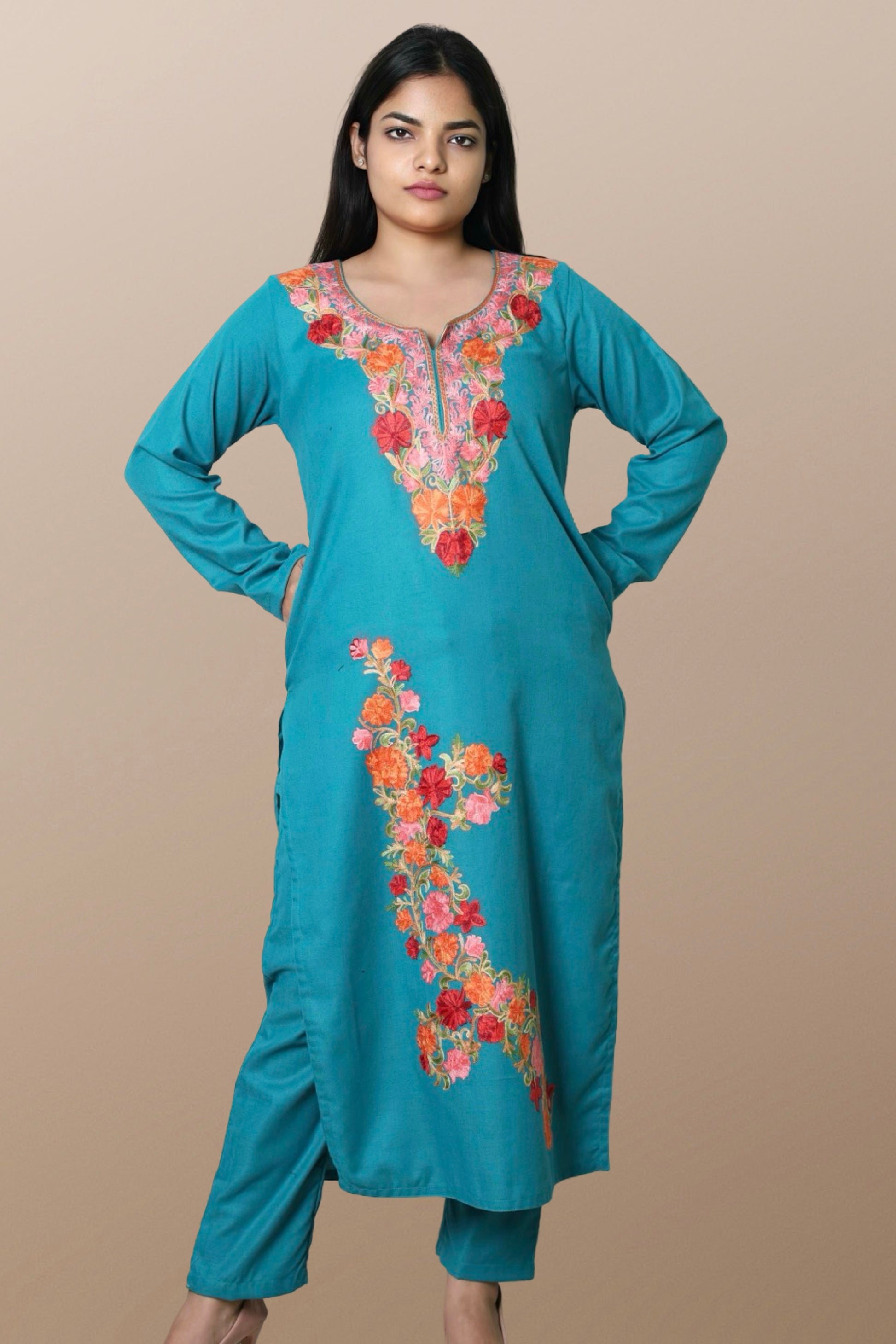 plus size winter wear suit set women woolen Kurta kurti pant dupatta 36 38 40 42 44 46 48 50 52 3xl 4xl 5xl warm woollen ethnic indian festival daily wear stylish ladies straight long comfortable curvy