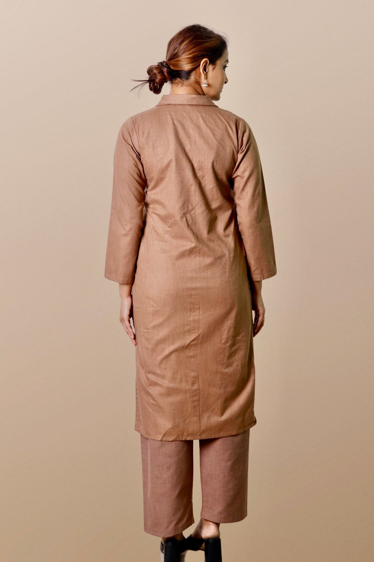 Plus Size Woolen Kurta (Without Bottoms) Beige