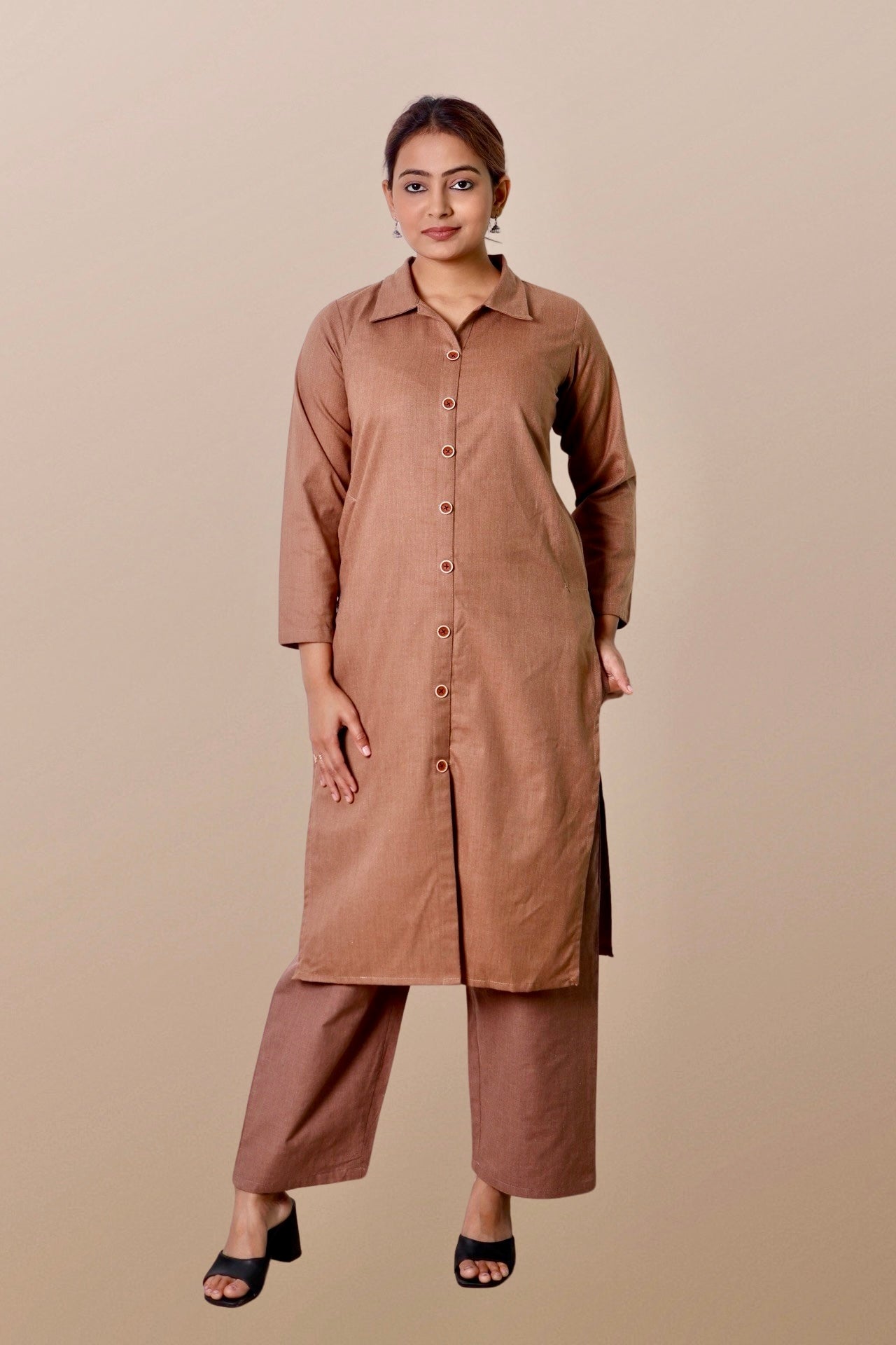 Plus Size Woolen Kurta (Without Bottoms) Beige