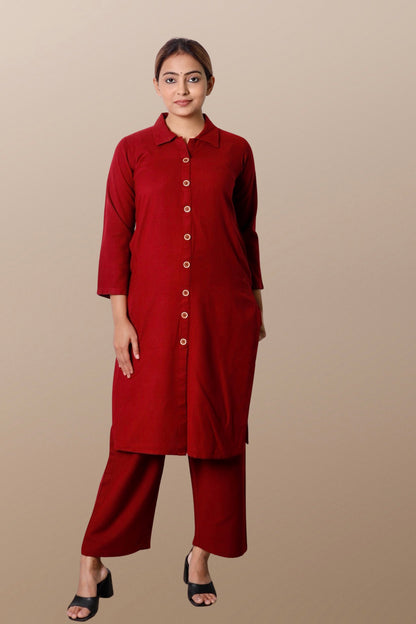 Plus Size Woolen Kurta (Without Bottoms) Maroon