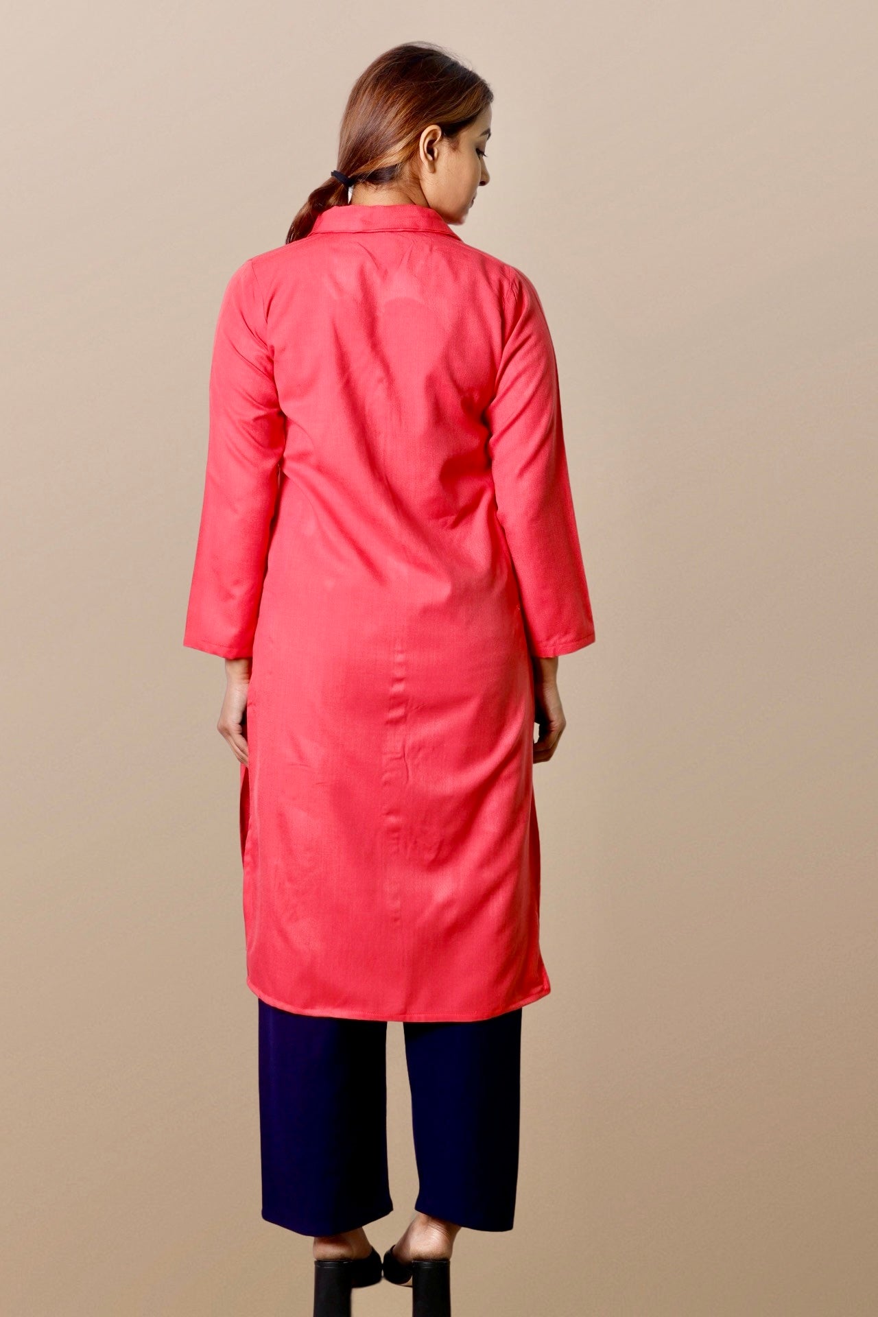 Plus Size Woolen Kurta (Without Bottoms) Peach