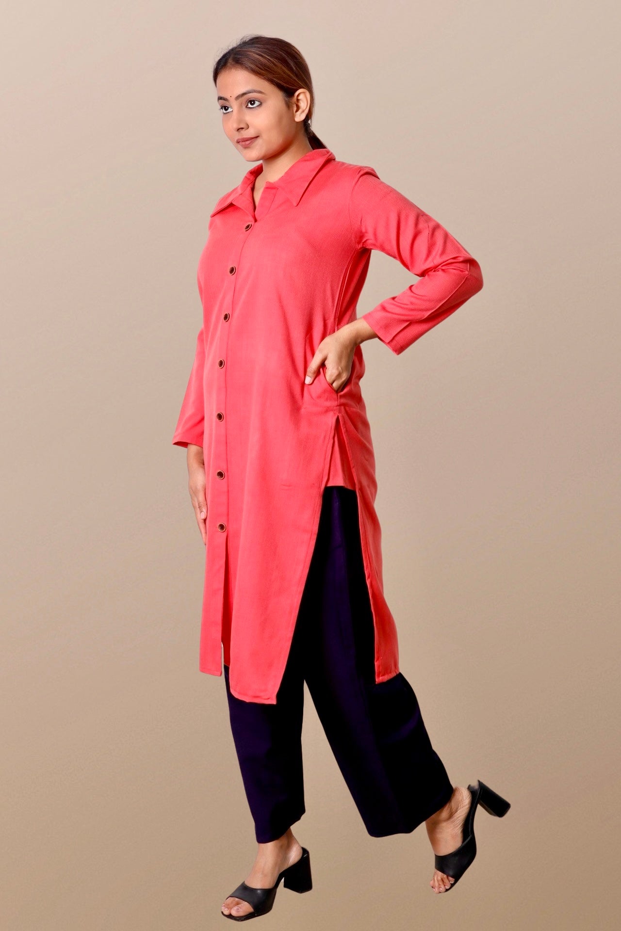 Plus Size Woolen Kurta (Without Bottoms) Peach