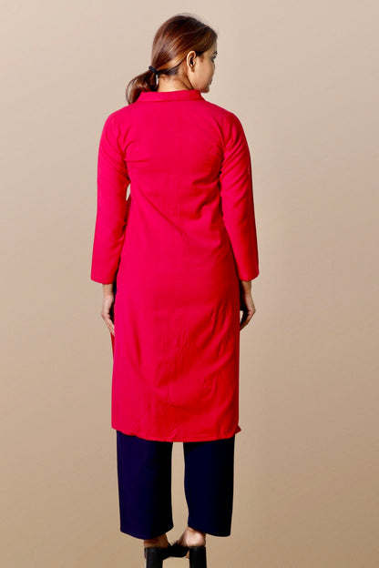 Plus Size Woolen Kurta (Without Bottoms) Pink