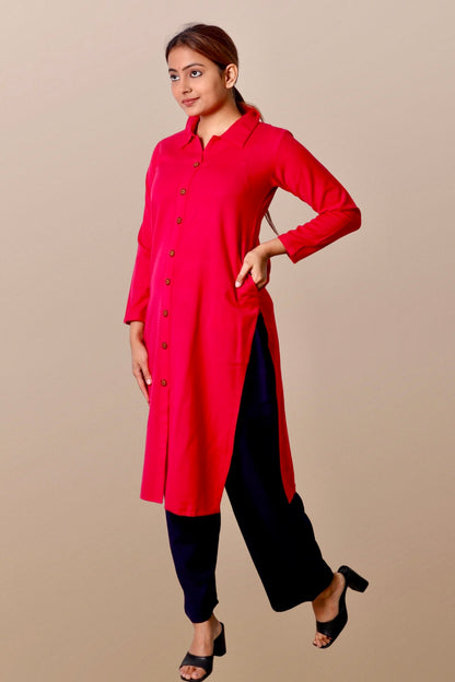 Plus Size Woolen Kurta (Without Bottoms) Pink