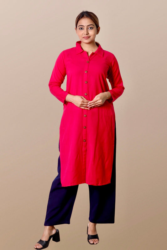 Plus Size Woolen Kurta (Without Bottoms) Pink