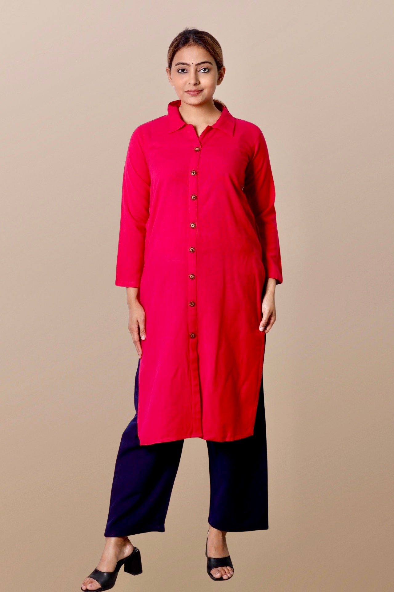 Plus Size Woolen Kurta (Without Bottoms) Pink