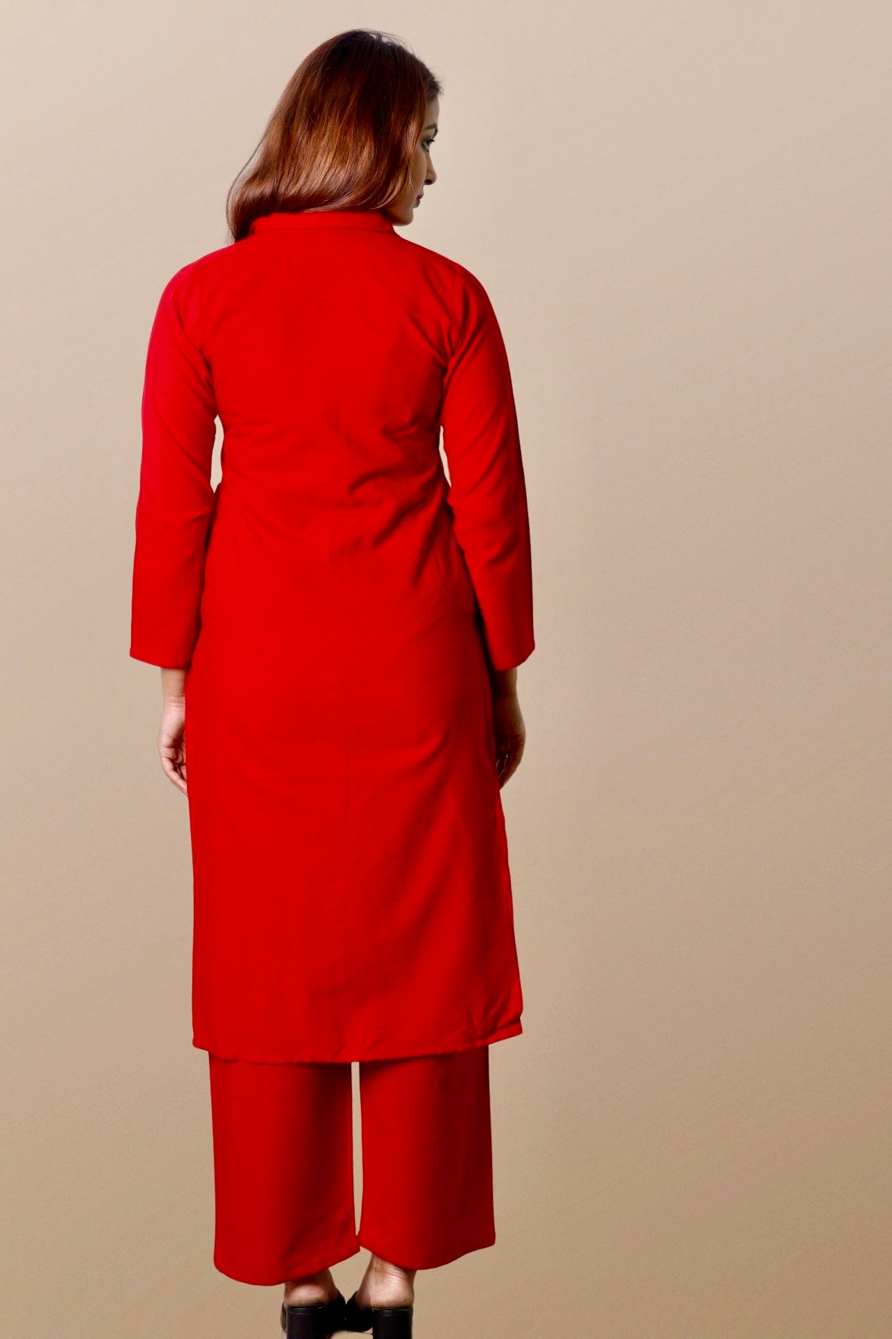 Plus Size Woolen Kurta (Without Bottoms) Red