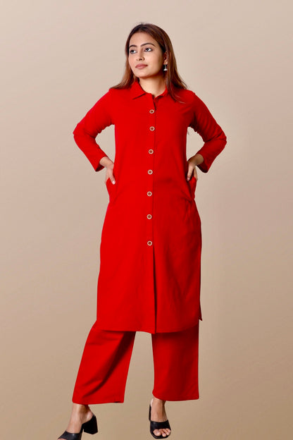 Plus Size Woolen Kurta (Without Bottoms) Red