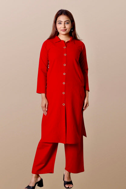 Plus Size Woolen Kurta (Without Bottoms) Red