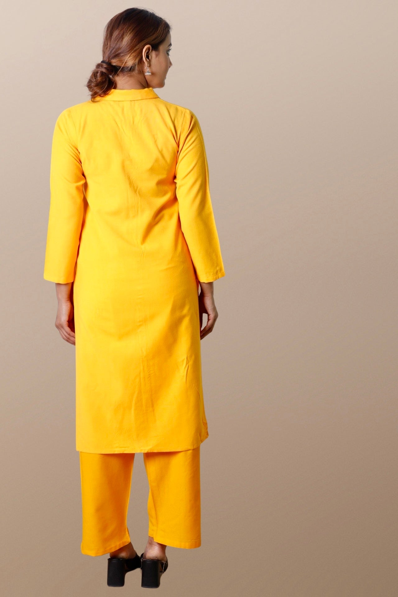 Plus Size Woolen Kurta (Without Bottoms) Yellow