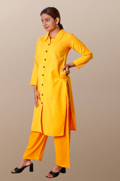 Plus Size Woolen Kurta (Without Bottoms) Yellow