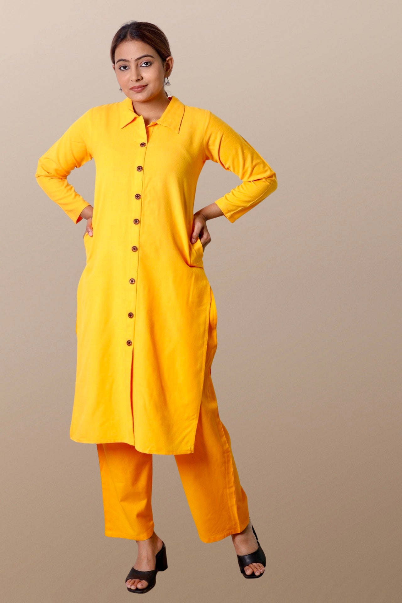 Plus Size Woolen Kurta (Without Bottoms) Yellow