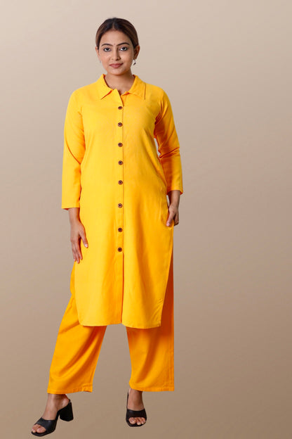 Plus Size Woolen Kurta (Without Bottoms) Yellow