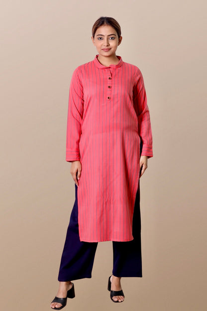 Plus Size Printed Woolen Kurta (Without Bottoms) Peach