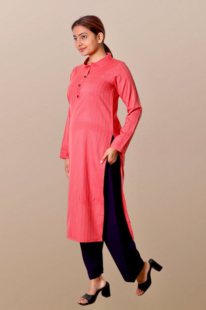 Plus Size Printed Woolen Kurta (Without Bottoms) Peach